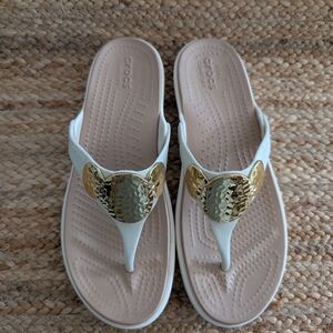 Crocs Women's White and Gold Sandals